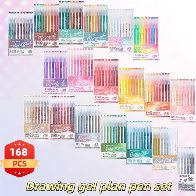 Languo gel pen set for drawing, featuring a 0.6mm tip, a wide range of colors, and a large-capacity ink pen. Ideal for writing, cards, DIY, coloring, doodling, handmade posters, and other artistic creations. Different colors can be stacked
