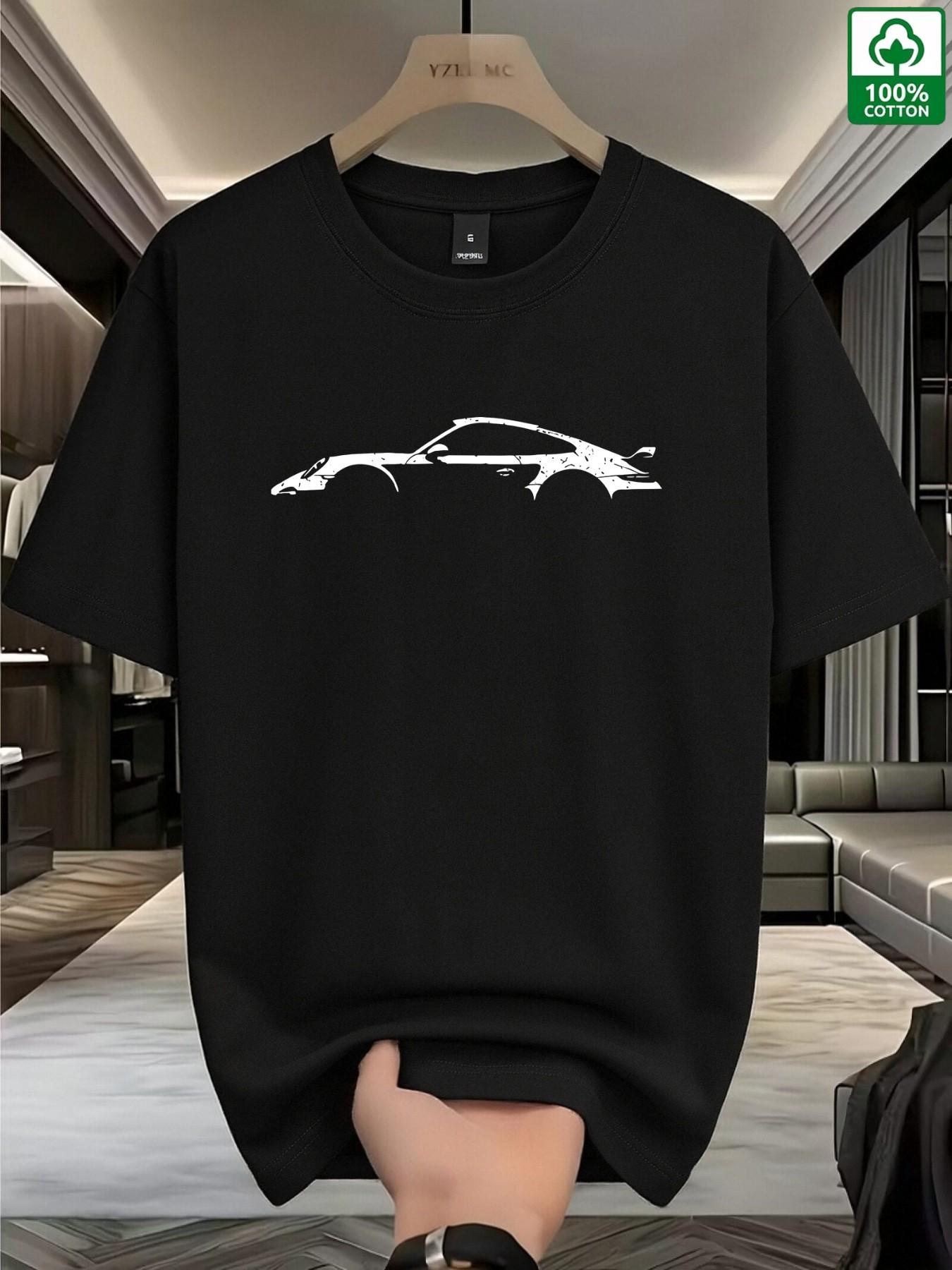 Unisex Oversized Porsche 911 Car Print T-Shirt, 100% Cotton High Street Streetwear Graphic Tee, Casual Fitted Long Sleeve for Automotive Fans