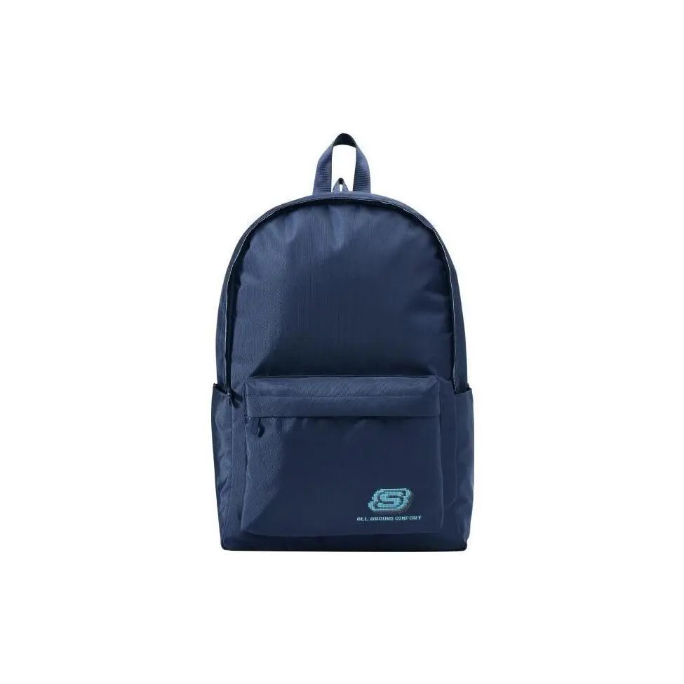 Skechers Minimalist Printed Zippered Backpack for Students and Couples, Wrinkle-Resistant Outdoor Style in Navy