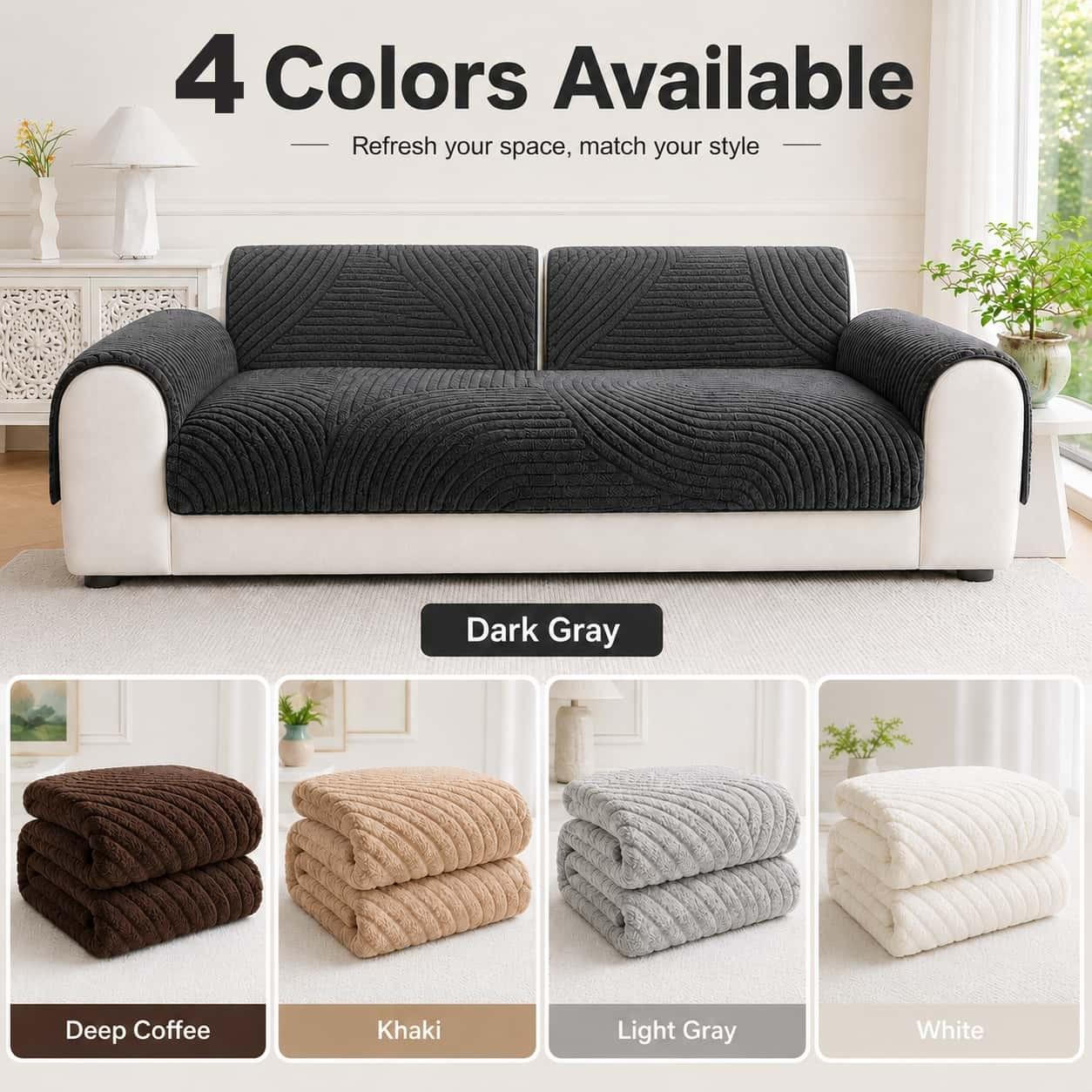 Pet Friendly Sofa Covers, Thick Ribbed Couch Protector, Non Slip Machine Washable Seat Cushion, Sofa Covers Available in Multiple Colors, Cozy Sofa Cover for Living Room Bedroom, Fits 1/2/3/4 Seater Sofas, Removable Washable Slipcovers