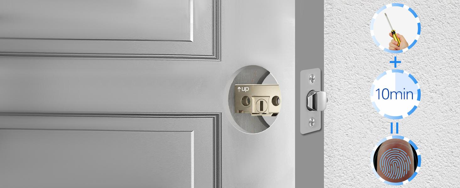 Valentine's Day Gift Fingerprint Door Lock, Smart Door Knob, Biometric Door knob with App Control, Easy to Install, Replaceable Battery, Up to 100 Thumbs, Suitable for Bedrooms, Cloakroom, Garage, Offices, Hotel-Black FathersDayGift