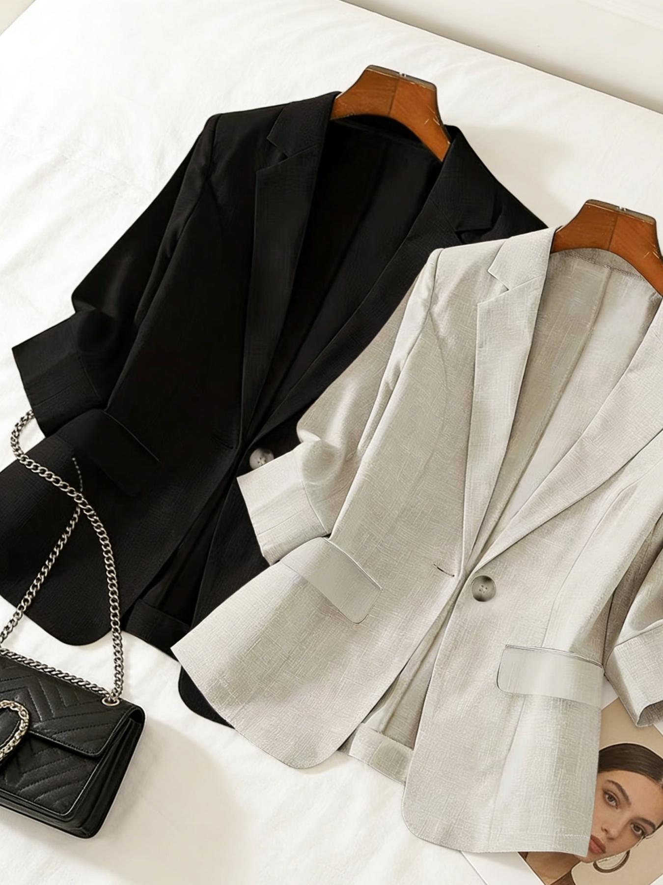 Women's two-piece plain color single-breasted double-pocket half-sleeve five-point suit jacket, suitable for spring and summer suitable for commuting outfit.