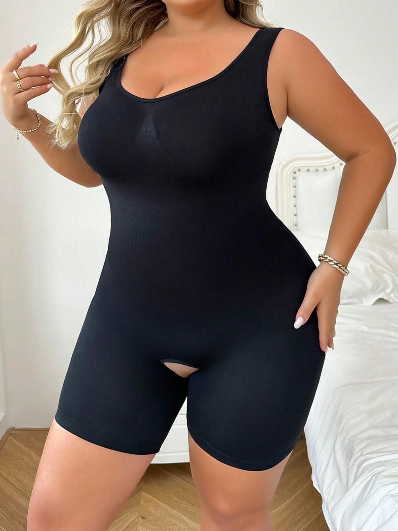 Plus Size Women's Shapewear Jumpsuit, Tummy Control Waist Slimming Butt Lifting Chest Support, No Crotch Design for Daily Wear