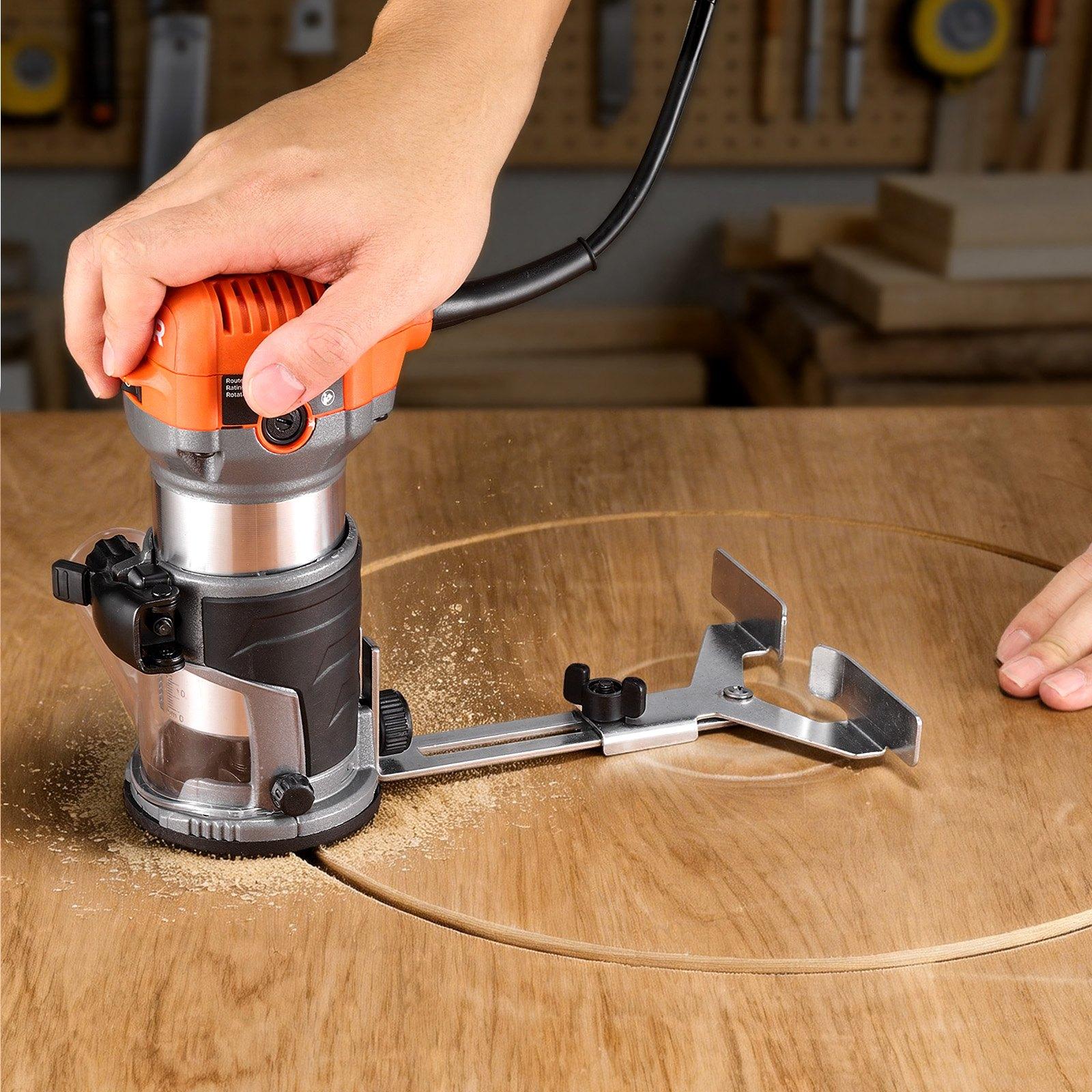 VEVOR Wood Router, 1 HP 710W, Variable Speed Palm Router Tool with Soft Start, Compact Wood Edge Trimmer with Fixed Base & 1/4-Inch Collet, Dust Hood, for Woodworking, Trimming, DIY Projects, Corded