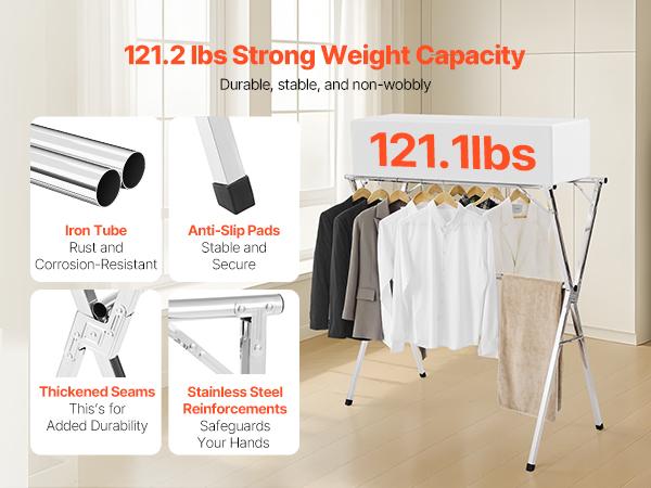 VEVOR Clothes Drying Rack, 2-Tier Telescopic Laundry Dryer Rack, Stainless Steel Drying Racks with 30 Windproof Holes and 2 Shoe Hooks, Free-Standing and Portable Hanger for Outdoor Indoor Use VEVOR Clothes Drying Rack, 2-Tier Telescopic Laundry Dryer Rack, Stainless Steel Drying Racks with 30 Windproof Holes and 2 Shoe Hooks, Free-Standing and Portable Hanger for Outdoor Indoor Use