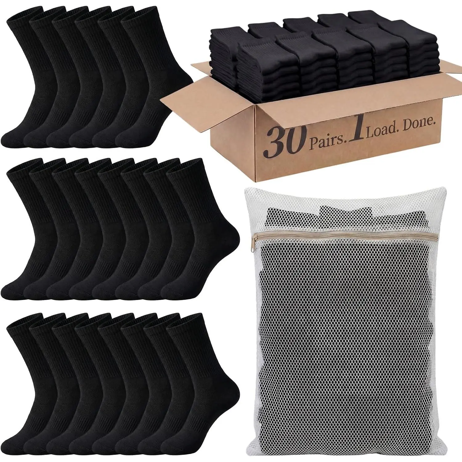 30 Pairs High Quality Disposable Socks for Men Women Soft Elastic| Bulk Pack, Includes Laundry Bag, Breathable Cotton Blend Fabric, Unisex One Size, for Travel Daily Use