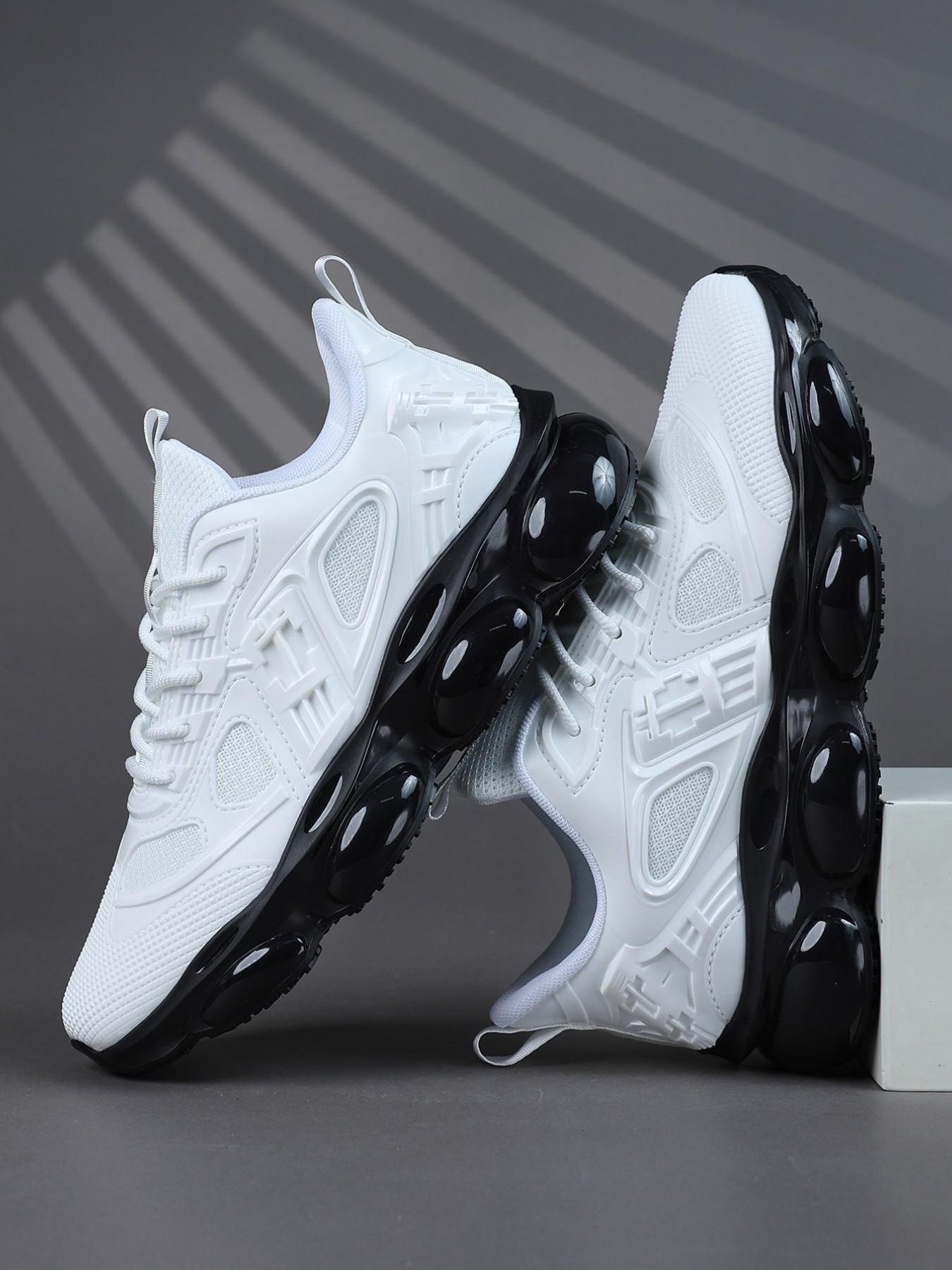 Men's Low Top Thick Sole Sports Shoes, Runner Athletic Shoe, Breathable Mesh Upper, Bubble Cushioning, Casual Training Sneakers for Running