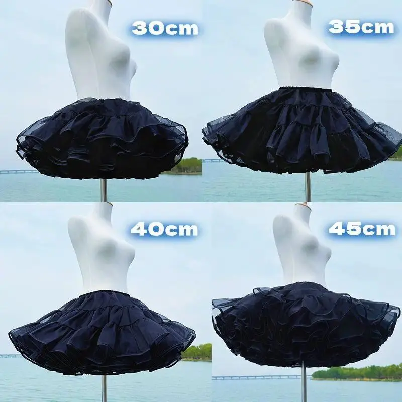 Lolita Boneless Crinoline Petticoat Black Ultra Poof Soft Mesh Short Skirt Flight Heaven Underskirt for Kawaii Style 25-45cm