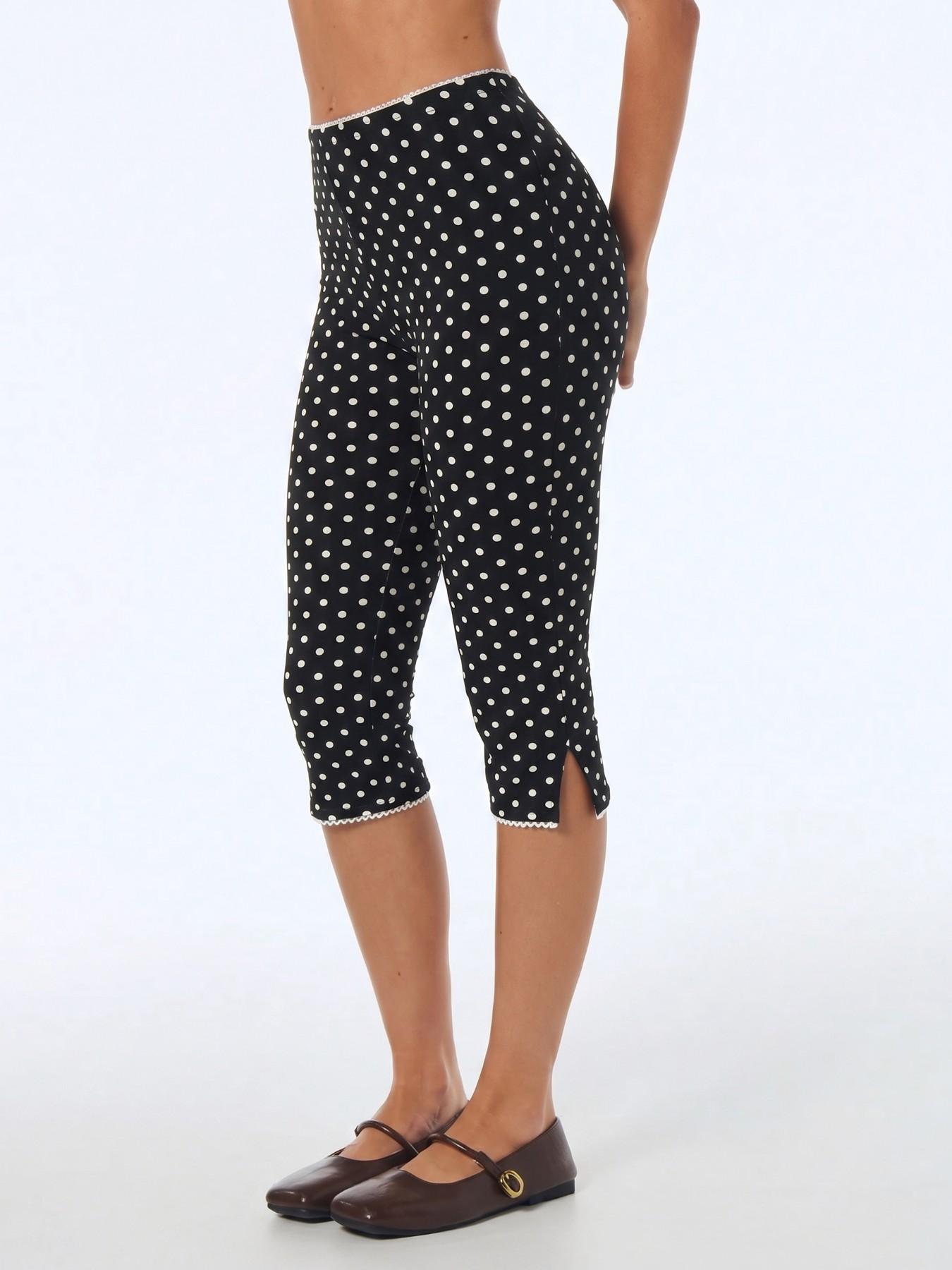 Women's Black White Polka Dot Lace Hem Capri Pants 2026 Y2K Retro High Waisted Slim Fit Casual Streetwear Summer Daily Trendy Going Out Stylish Bottoms Viral TikTok Fashion Essential
