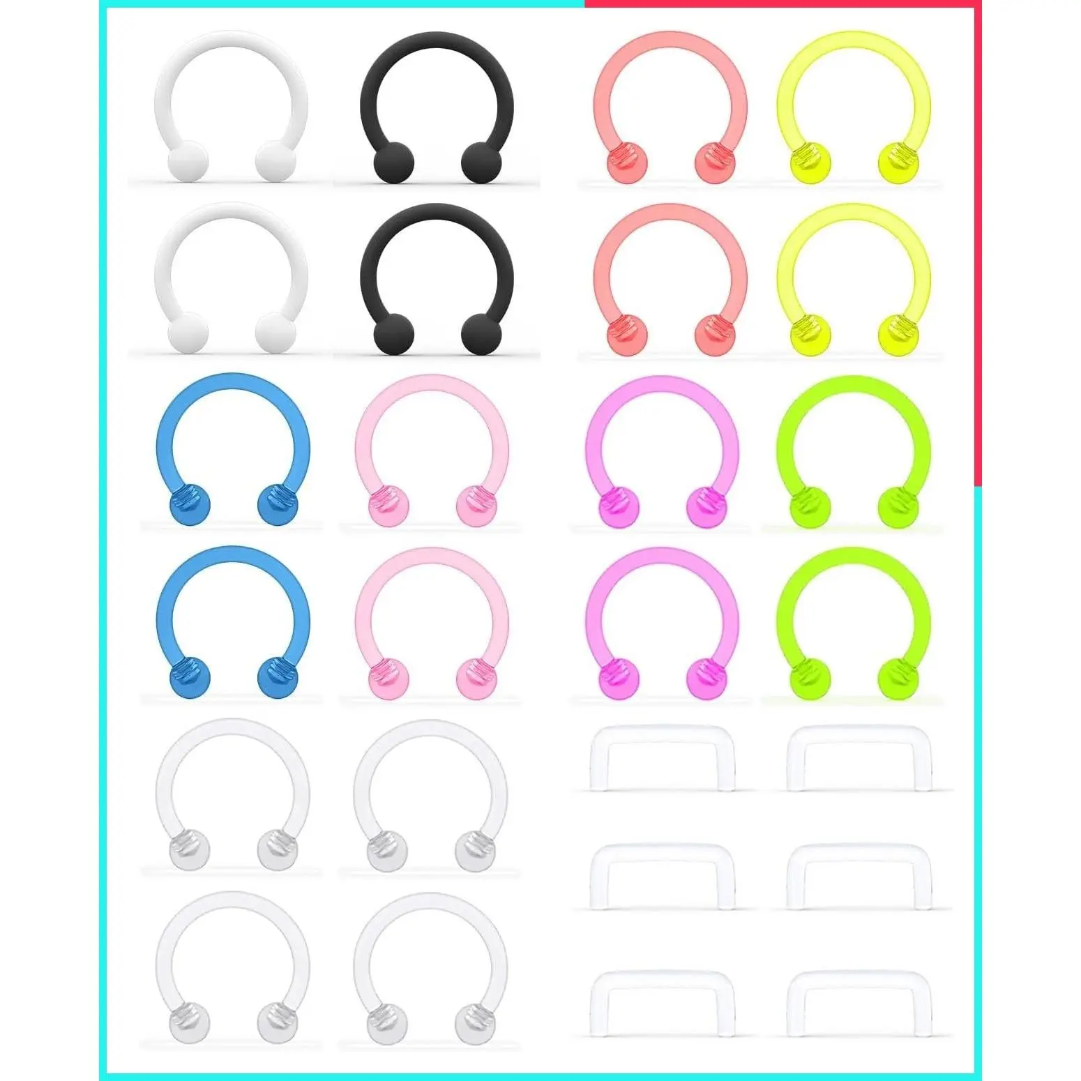 16G Clear Bioflex Septum Retainer Rings - Flexible Plastic Nose Hoop Piercing Jewelry for Women & Men, 8mm/10mm