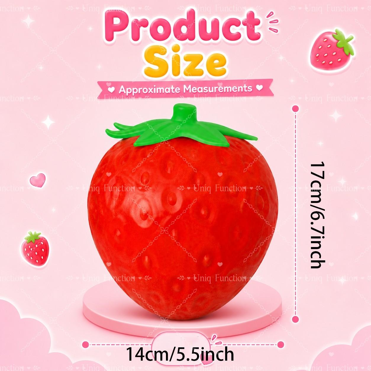 1 PC Giant Strawberry Squishy, Jumbo Strawberry Stress Relief Toy, Realistic Fruit-Shaped Slow Rising Squeeze Toy, Approx. 6.7 × 5.5 Inch Soft Handheld Fidget Toy for Home, Office, Travel and Party Favor, Squishies Fidgets, Stress Relief Tools