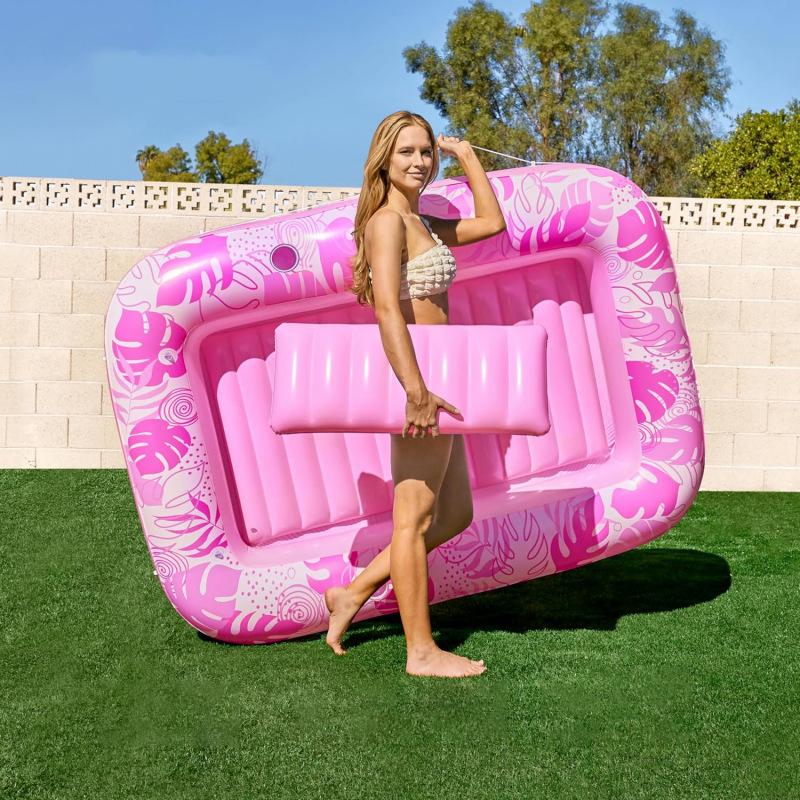 Inflatable Sun Lounger Float Ring with Cup Holder, 70x46 Inch Extra Large Adult Float with Pillow, 4-In-1 Pool Float, Party Gift