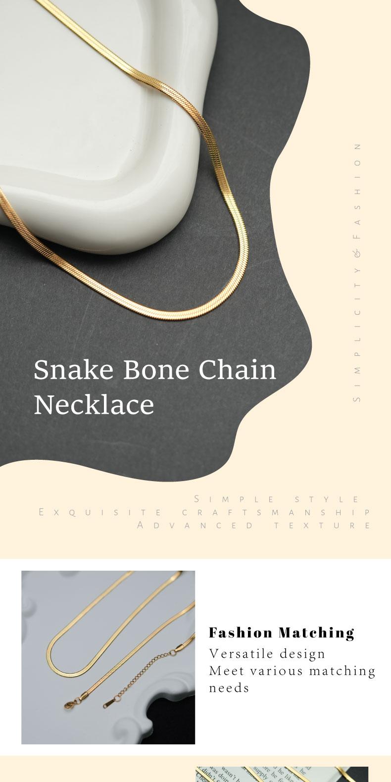 GGIRL 18K Gold Plated Minimalist 3MM Flat Snake Bone Chain - Flexible Herringbone Necklace for Men & Women - Vintage Design Fashion Jewelry Gift for Holiday Haul Christmas Birthdays Anniversaries