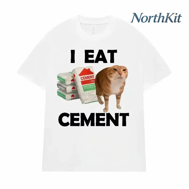 I Eat Cement Cursed Cat T Shirt Funny Meme Graphic Tee Shirt Fashion Casual Humor Vintage T-shirts Streetwear Women Summer