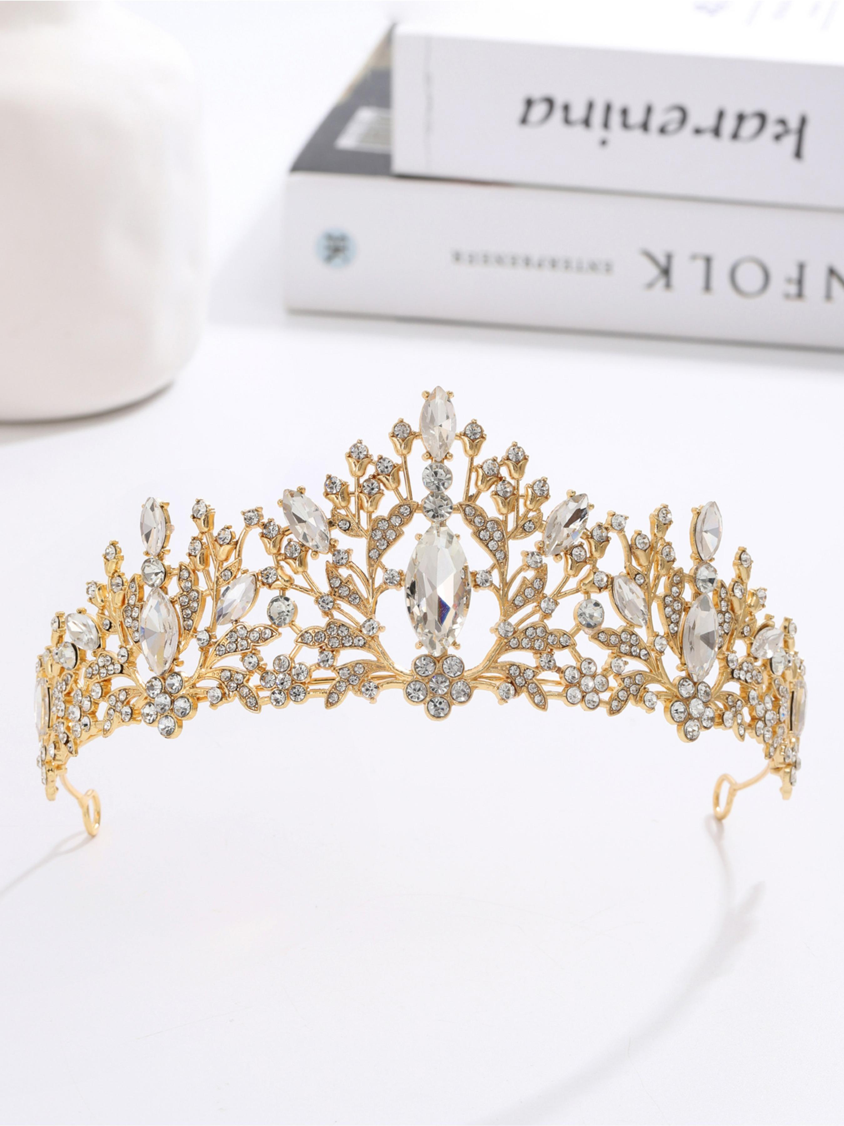 Gold Crystal Wedding Tiara Rhinestone Bridal Crown Jewelry Accessories Floral Fashion Elegant Birthday Headwear