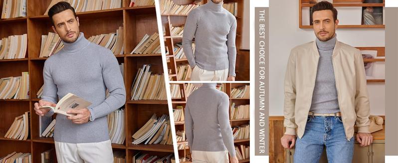 COOFANDY Mens Ribbed Slim Fit Knitted Pullover Casual Turtleneck Sweater COOFANDY Mens Ribbed Slim Fit Knitted Pullover Casual Turtleneck Sweater