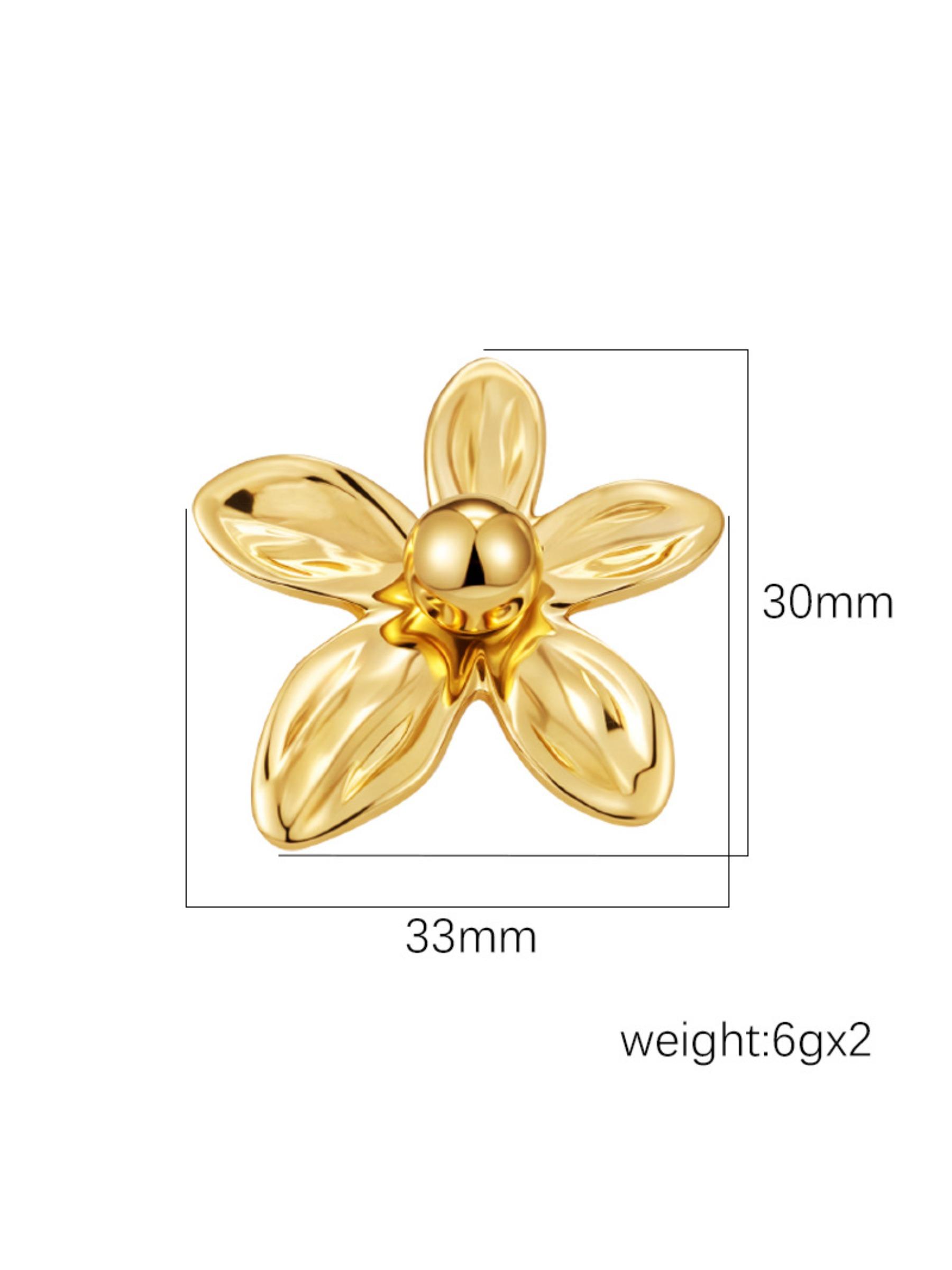 European and American Fashion Five-Leaf Flower Stainless Steel Earrings, Retro Women's Stainless Steel Bead-Welded Jewelry, PVD Plated Earrings