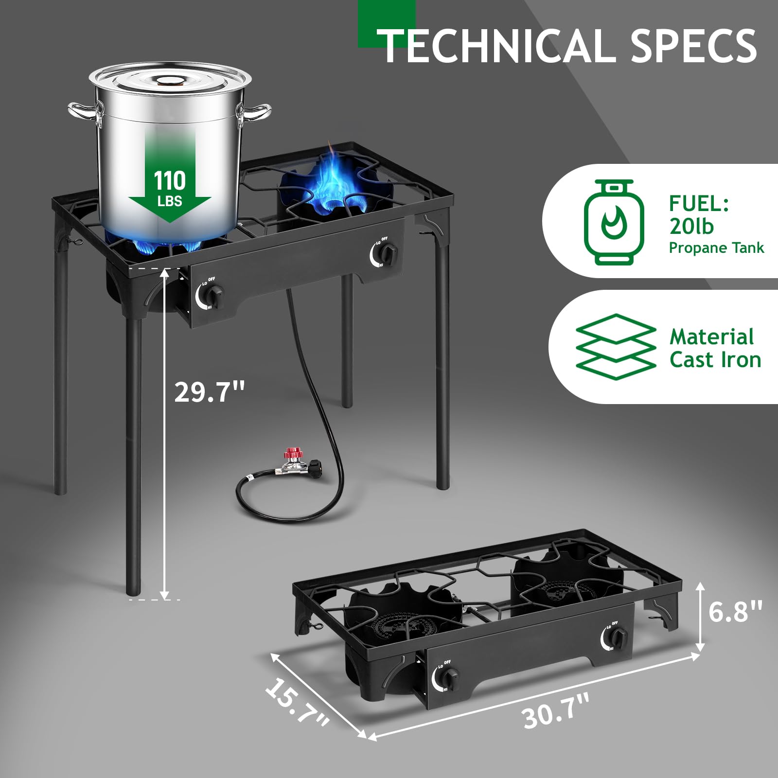 GEEKHOM 3-Burner Stove & Outdoor Grill Combo - 225K BTU Portable Camping Cooker with Removable Legs | Picnic Cooker Perfect for Home Brewing Maple Syrup Patio Turkey Frying Canning