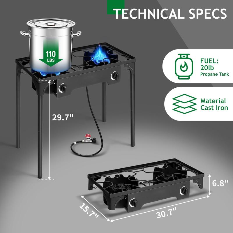 GEEKHOM 3-Burner Stove & Outdoor Grill Combo - 225K BTU Portable Camping Cooker with Removable Legs | Picnic Cooker Perfect for Home Brewing Maple Syrup Patio Turkey Frying Canning