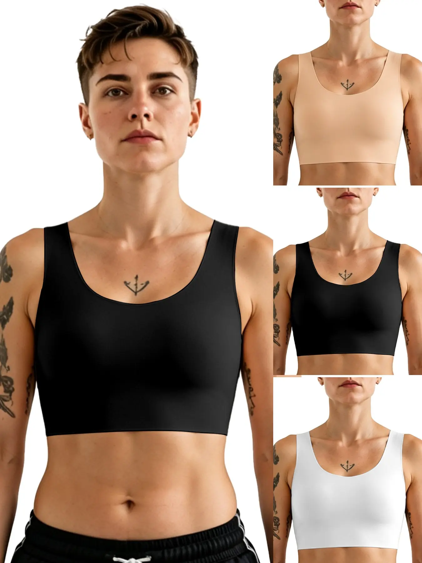 Seamless Invisible Chest Binder Tank Top For FTM LGBTQ Transgender Large Bust, Breathable Anti-Roll Quick Dry Shapewear For Sports Swim Daily Wear,Full Coverage,Comfortable Fit