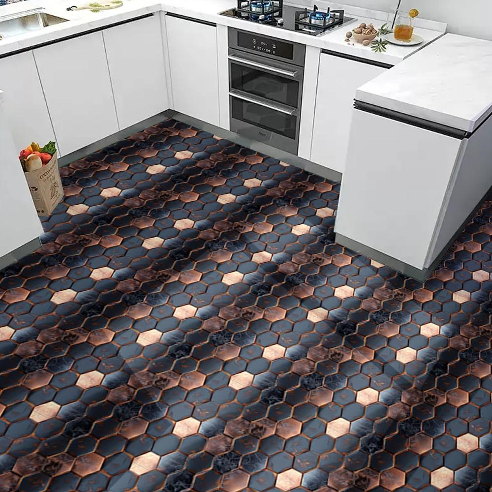 10 pieces of self-adhesive PVC floor stickers, thickened wear-resistant waterproof leather floor stickers, suitable for bedroom, kitchen, living room, balcony, bathroom and other floor decoration a