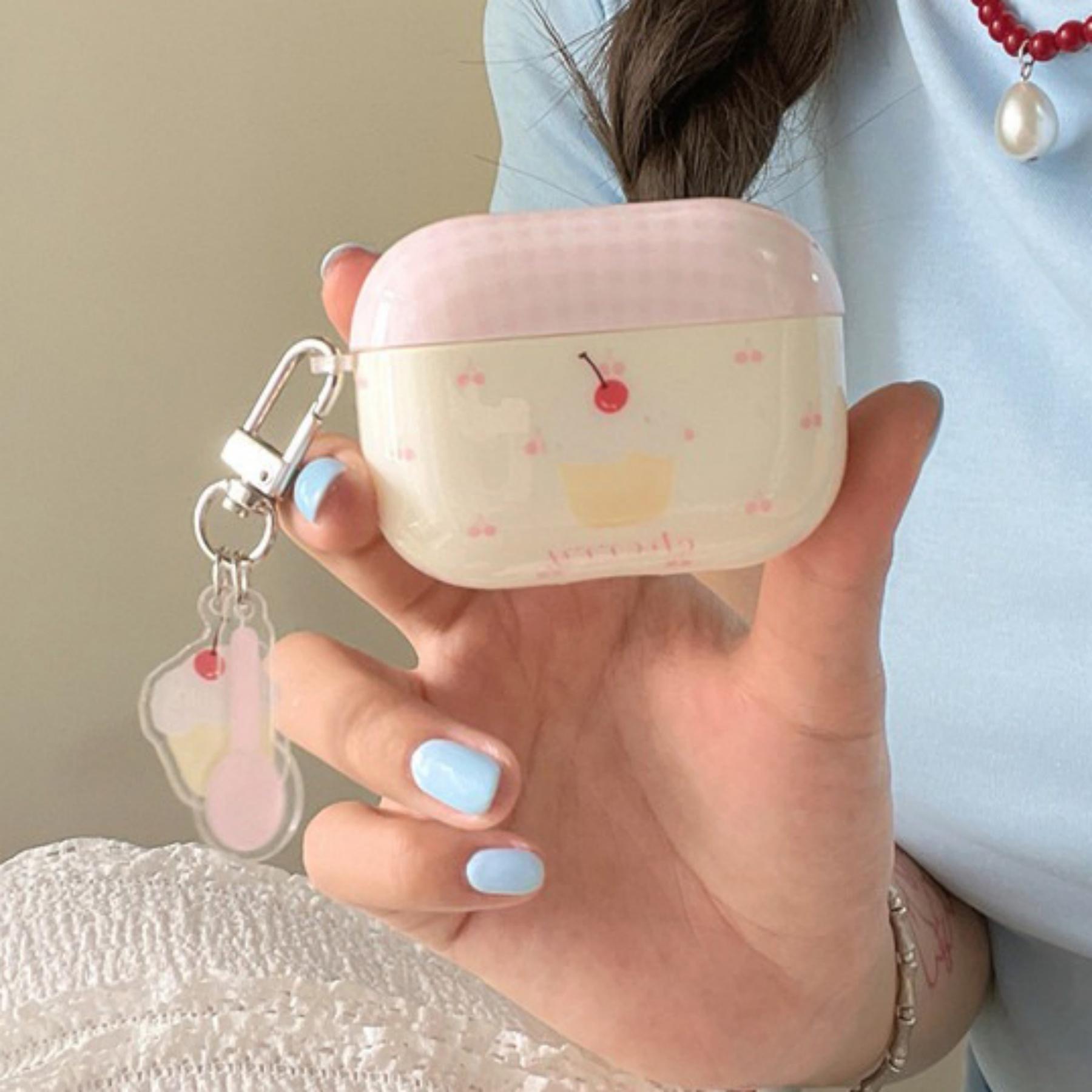 Plaid Cherry Cake Earphone Case for Apple AirPods Pro 3, Elegant Simple Design, Fashionable Creative, Korean Style, Women's Earphone Shell