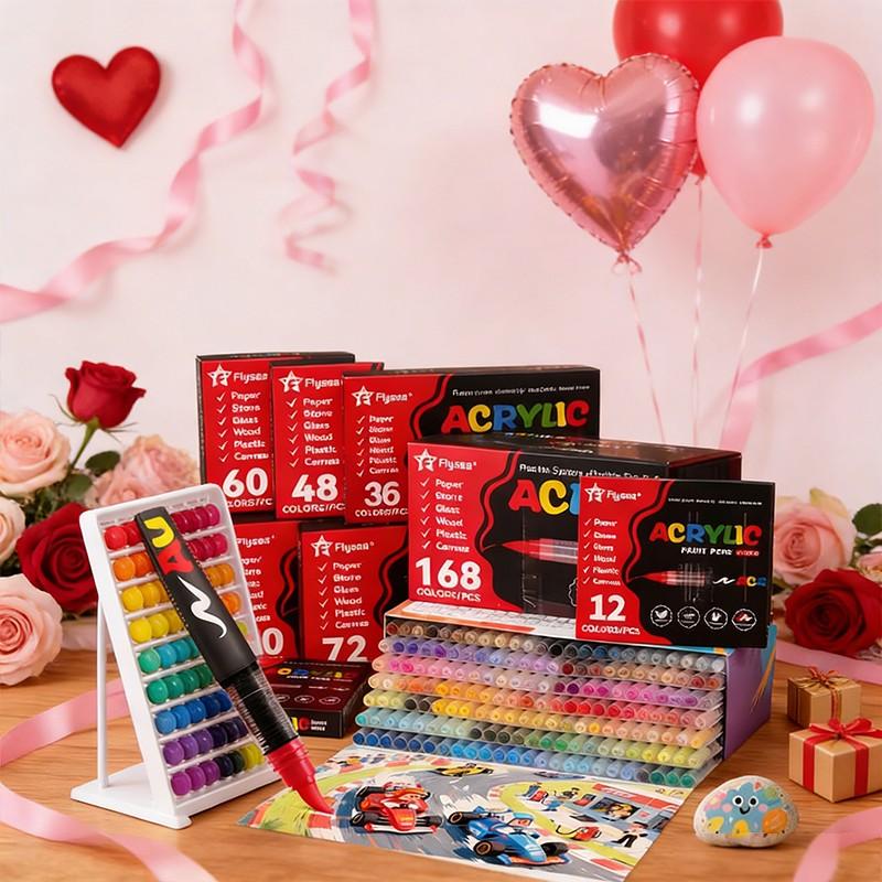 Flysea4901 Liquid Acrylic Markers, Art Marker Pen, Large Capacity Stackable Non-Bleed Ink Pens, Long-Lasting Vibrant Colors for Drawing & Doodling