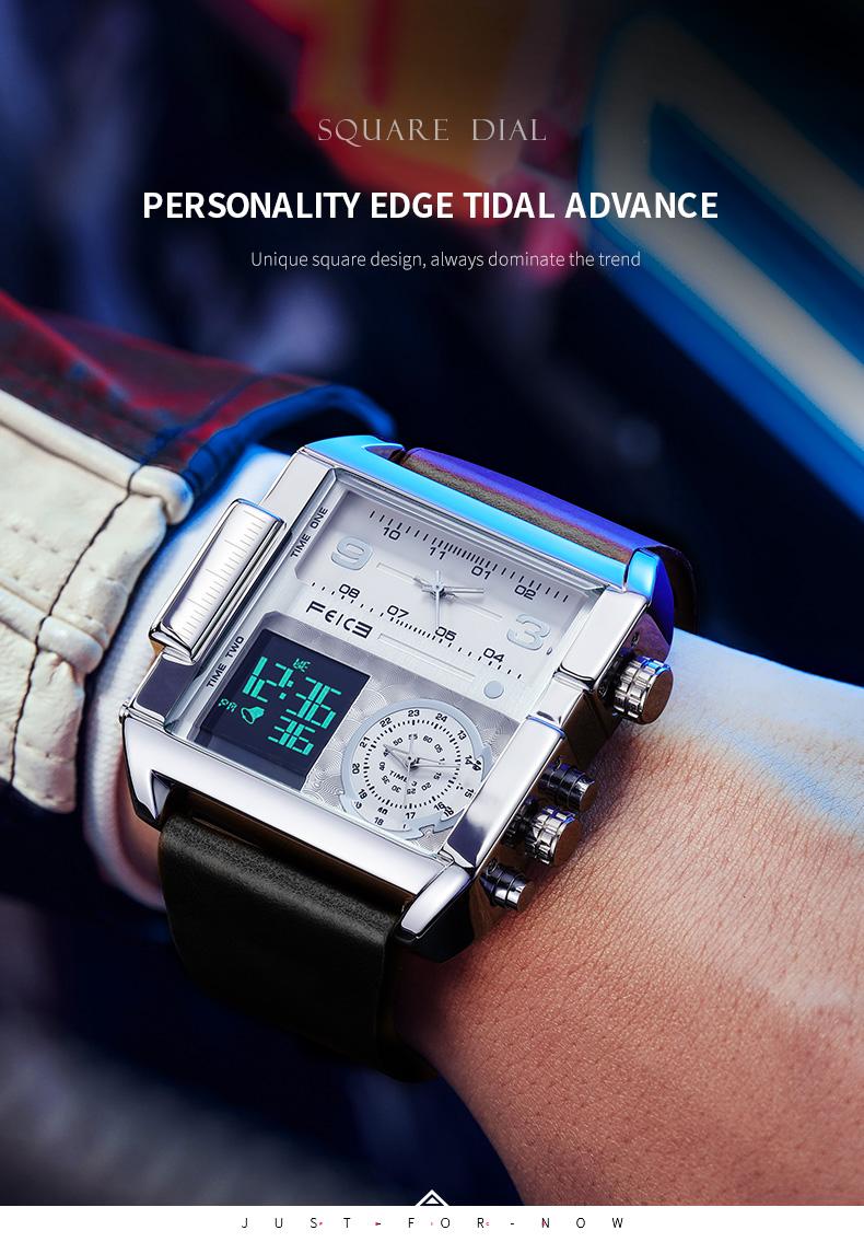 FEICE Large Dial Square Men's Watch Multifunction Chronograph Luminous Waterproof High-Quality Versatile Fashion Silver Luxury Timepiece Time Style FEICE Large Dial Square Men's Watch Multifunction Chronograph Luminous Waterproof High-Quality Versatile Fashion Silver Luxury Timepiece Time Style