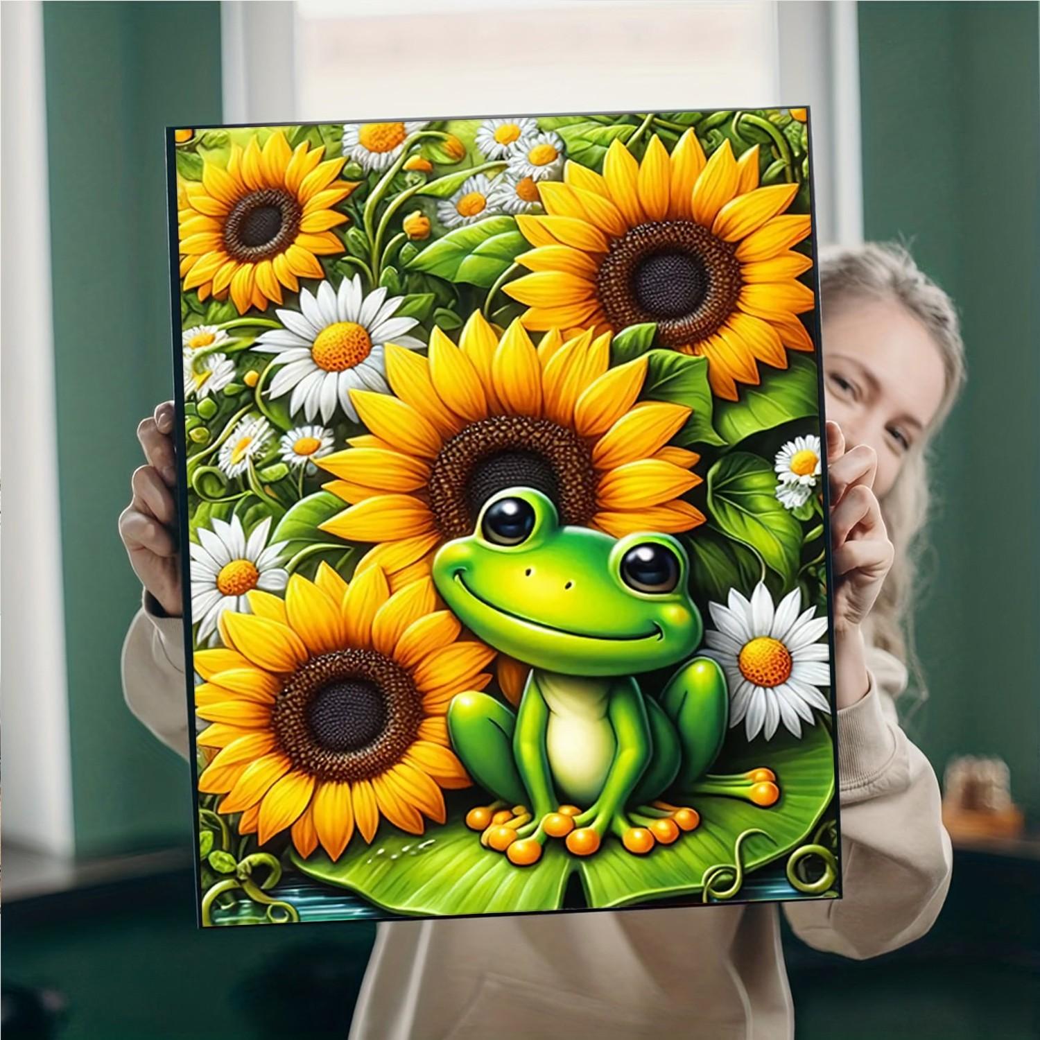 5D Diamond Painting Kit, DIY Diamond Art, Sunflower & Frog Full Drill, Beginner Friendly, 11.81x15.75 Inches, Home Wall Decor, Christmas Gift