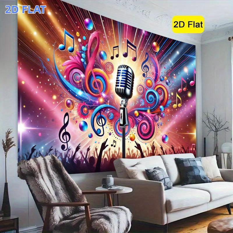 1pc 2D Flat Banner, Music-Themed Party Backdrop with Neon Glow Music Notes & Microphone DesignVibrant Polyester Fabric Banner for Indoor/Outdoor Birthday, Anniversary, Photo Studio DecorationsNo Electricity Needed, E