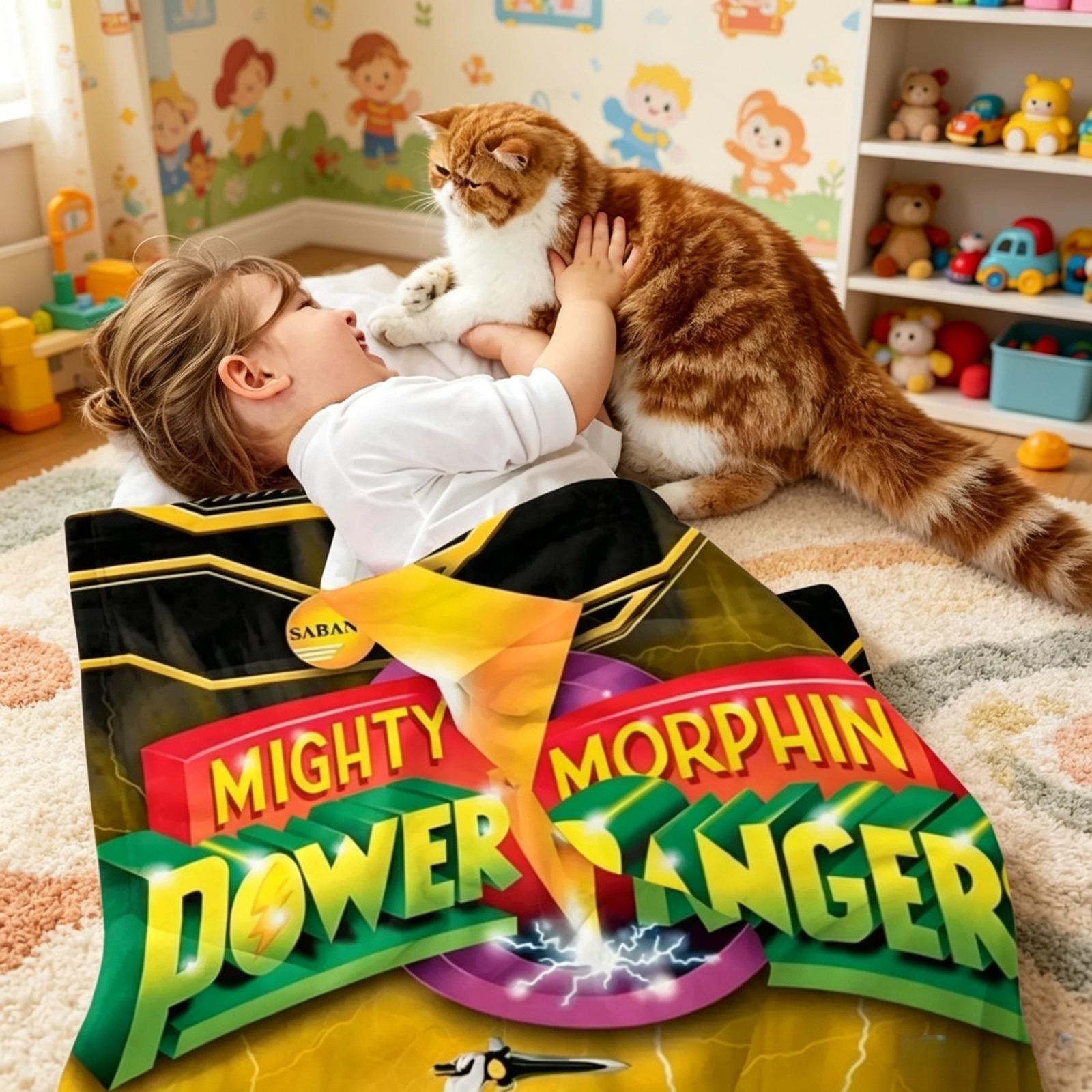 Mighty Morphin Power Rangers Flannel Blanket Cartoon Character Print Soft Cozy Lightweight AC Throw Blanket Kids Adults Sofa Bed Bedroom Living Room Movie Night Home Decor Gift Birthday Christmas Viral Blanket