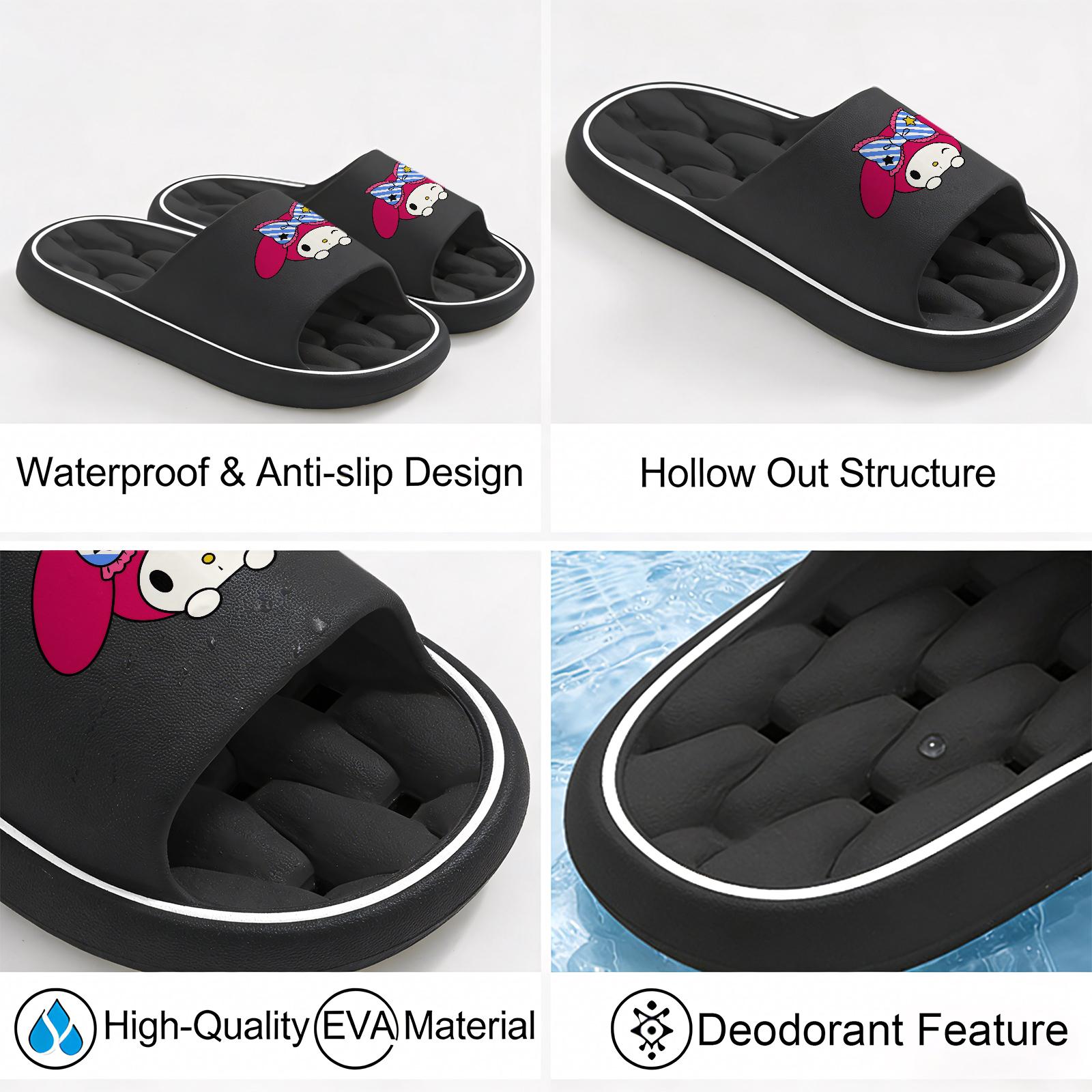 Cartoon My Melody Slippers, Soft Sole Comfortable Indoor Slippers, Girls' Heart Bow Star Pattern Slippers, Non-slip and Wear-resistant Bathroom Shower Slippers, All-season Universal Closed-toe Slip