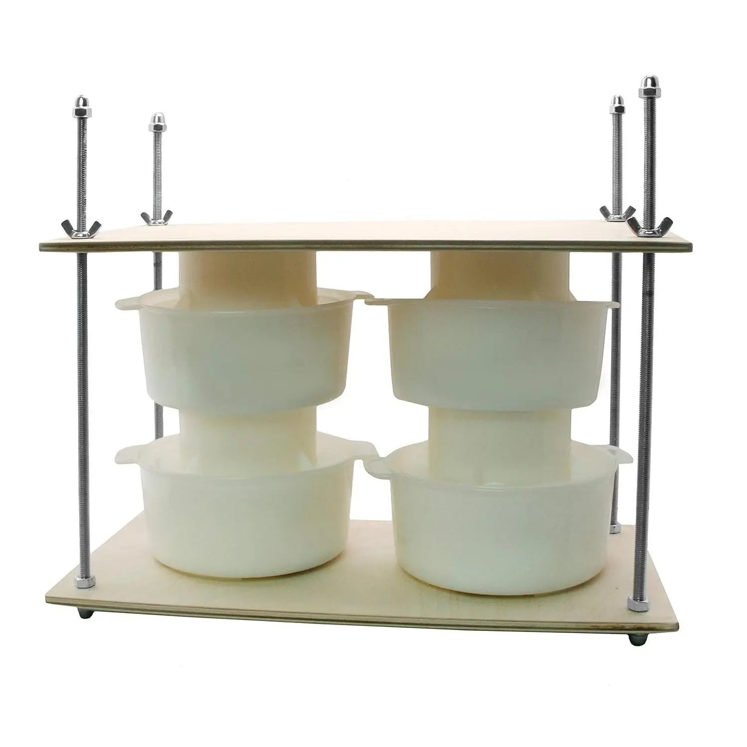 Wooden Cheese Press 16in Metal Guides 13in and 4 Cheese Mold with Follower Piston 1.3Qt - large Home Supply Ultimate Cheese Press Machine - Prensa Para Queso Casero De Madera