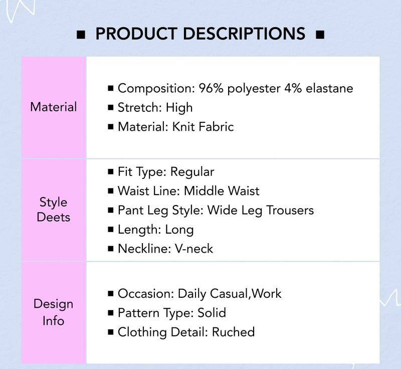 Cider [4 colors, Size 2-26]3-Way Knotted Stretchy Wide Leg Overalls,  V-neck Jumpsuit for Daily Casual, Lady Casual Fashion Comfort Outfit for Spring & Fall Date