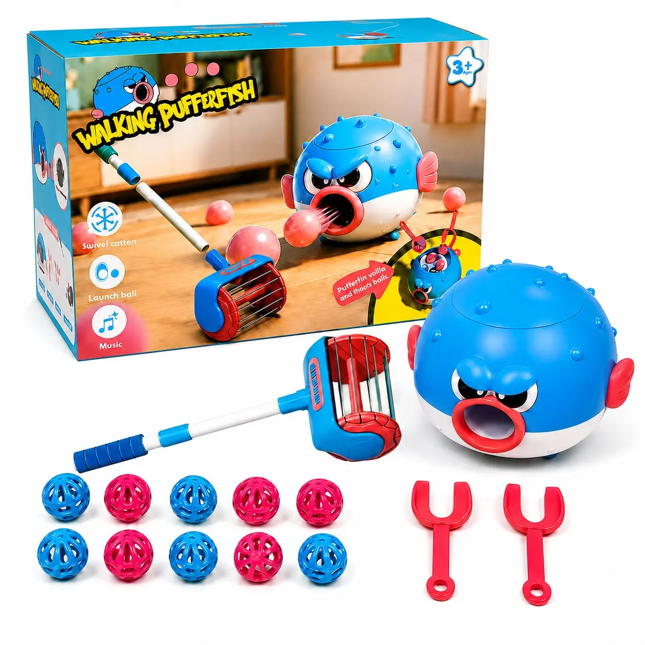 Electric Launcher Toy, Music & Storage Rod, 10 Color Balls, Interactive Puzzle, Indoor Outdoor Fun, Birthday Gift, Needs Aa Batteries