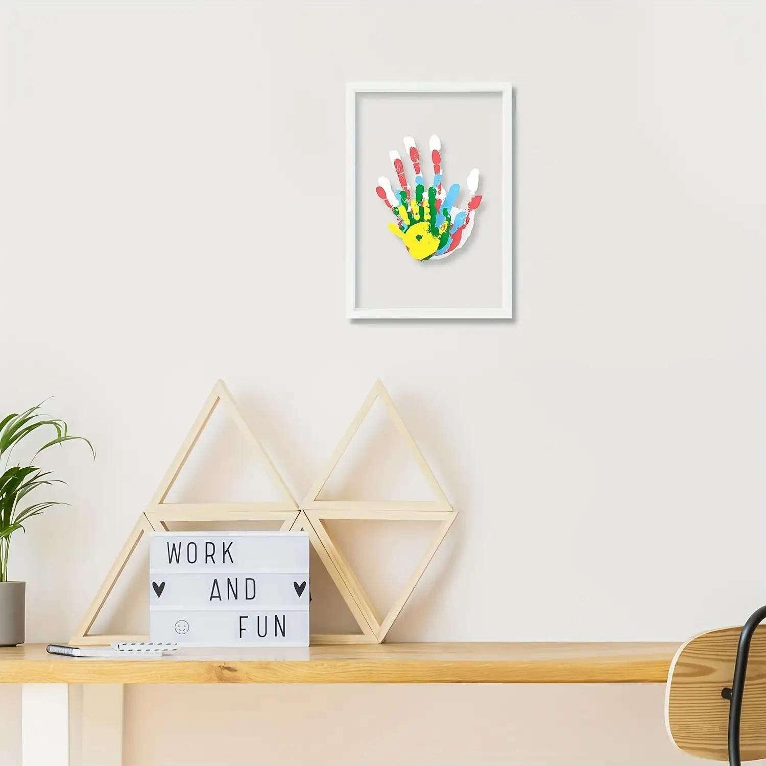 Thanksgiving/Cyber Monday/Christmas/New Year Gift 🎁 Family Handprint DIY Kit - Wooden Keepsake Frame with 6 Acrylic Paints for New Parents