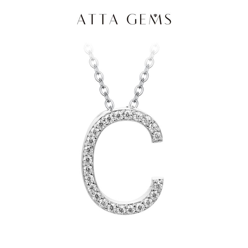 A~Z 26 Letters Necklace Synthetic Moissanite Pendant DIY Design Have Pendant and Chain Free N010