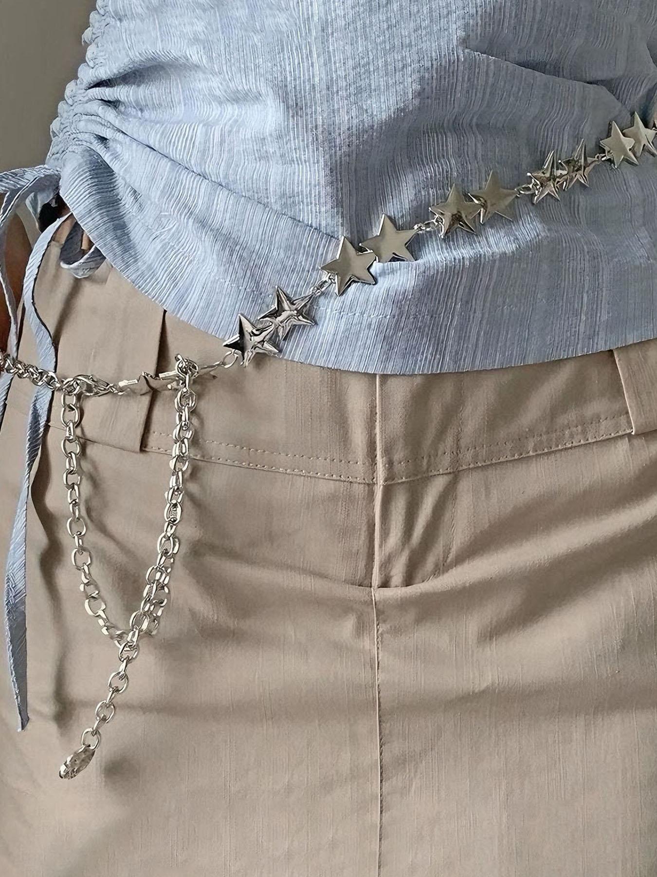 Silver Star Chain Belt Western Metal Belt Street Style Belt for Women Punk Chain Belts for Dresses Jeans Waist Chain Belt Y2k Emo Body Jewelry