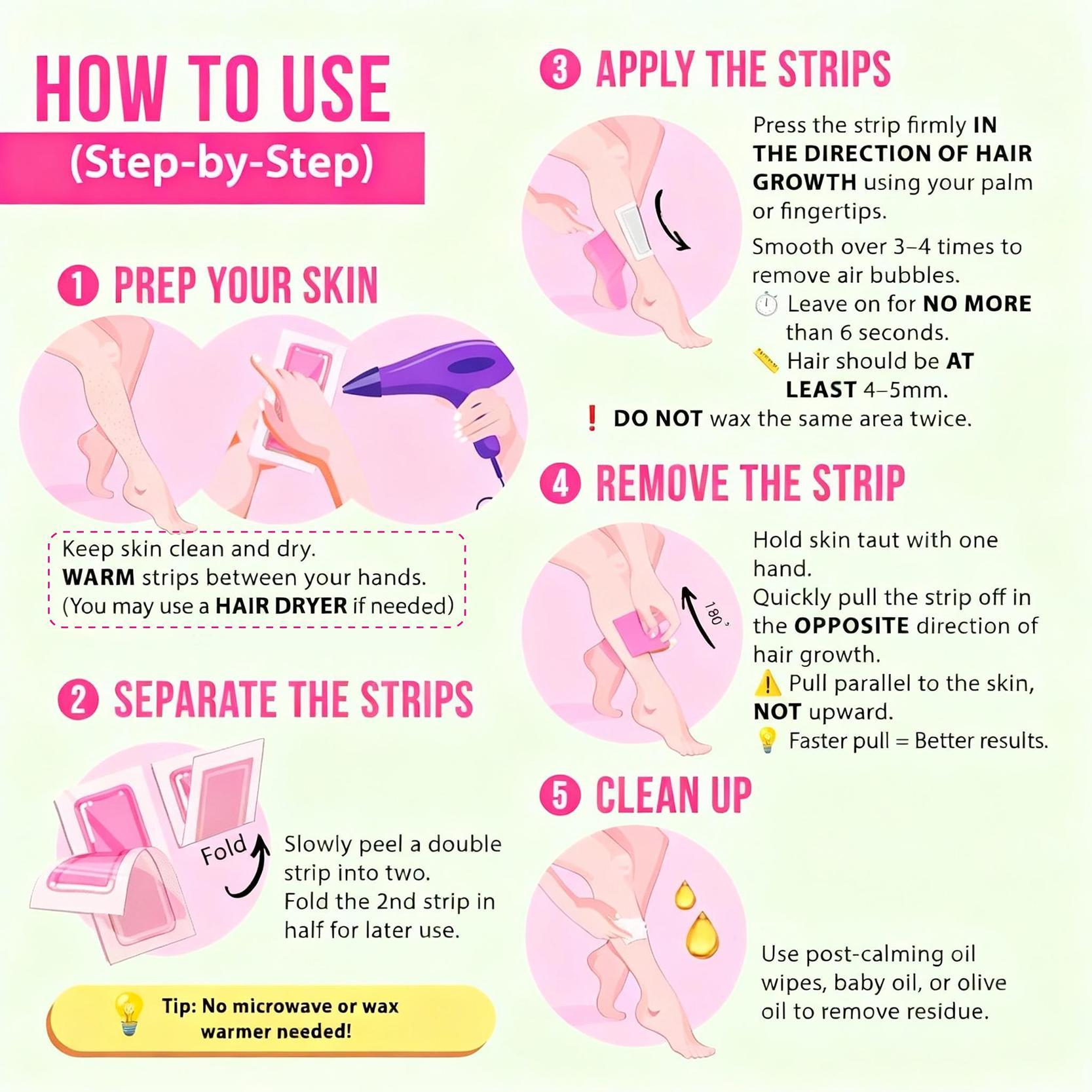 Body Wax Strips Hair Removal, Wax for Ingrown Hair Remover, Portable Body Waxing Strips, Suitable for Face, Underarms, Legs, Eyebrows, Mustaches, Bikini Area