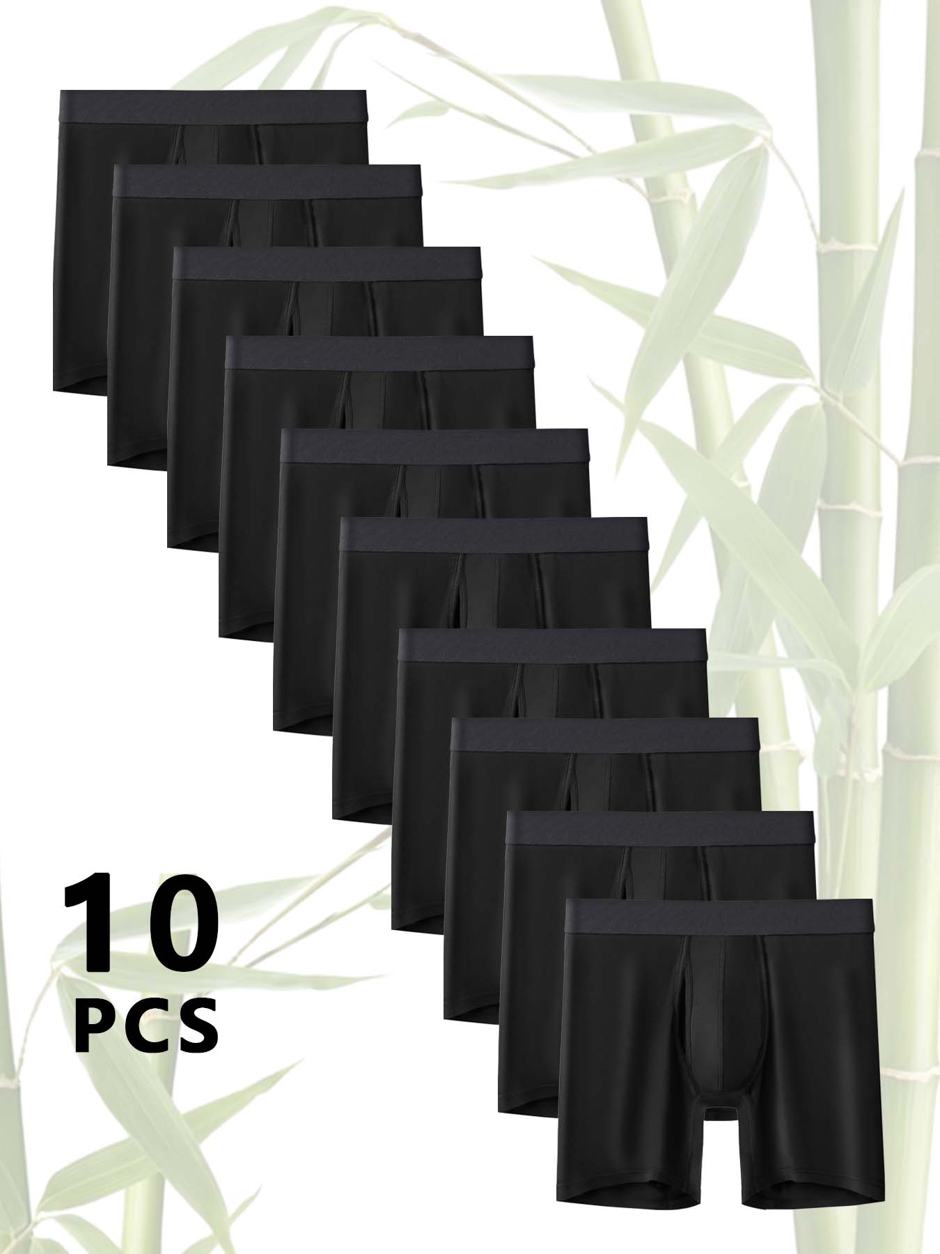 10PCS All Black Men's underwear Bamboo Fibr underwear for men Soft Touch Stretch Long pants Boxer Shorts man Breathable Cool Men's panties