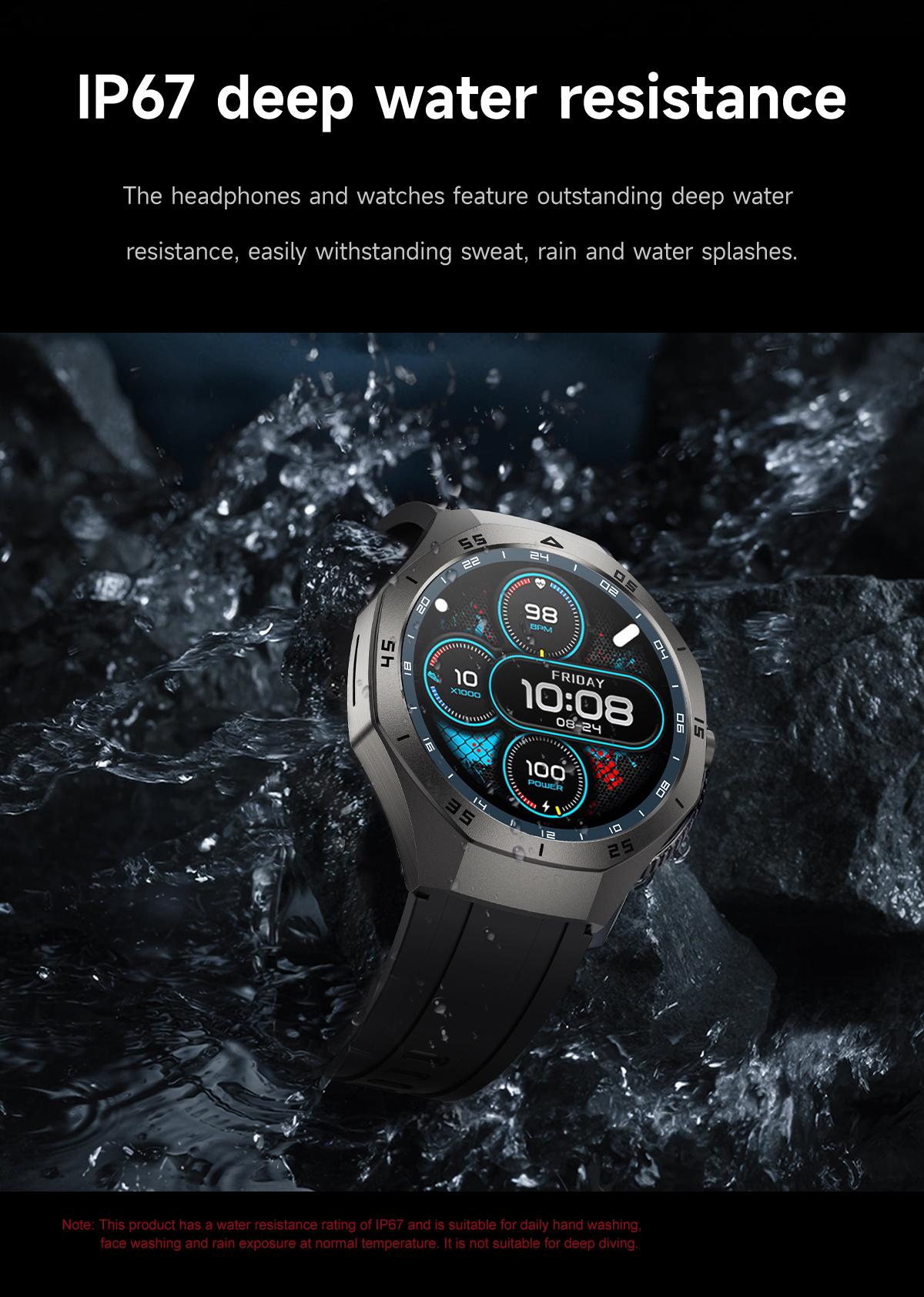 F33 Smart Watch for Men with Built in Earbuds Bluetooth Calling 139 Inch HD Round Display Heart Rate Sleep Blood Oxygen Tracking Daily Office Wear Business Tech Style Fitness Tracker