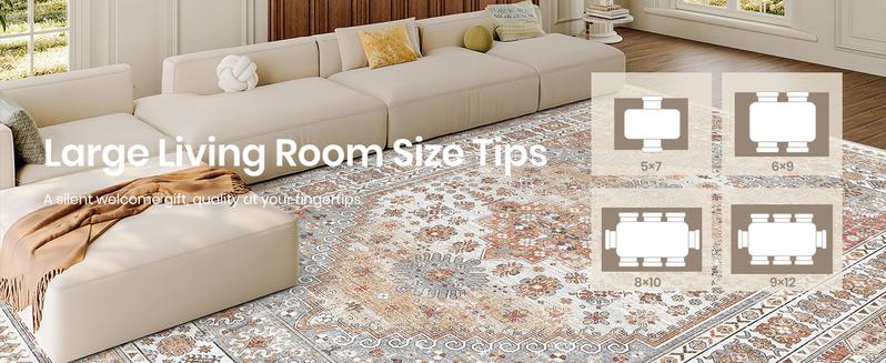 Art&Tuft Area Rugs for Living Room  Non-Slip Backing Washable Rugs  Vintage Large Area Rug  Stain Resistant Home Decor Rug  Foldable Indoor Area Rugs