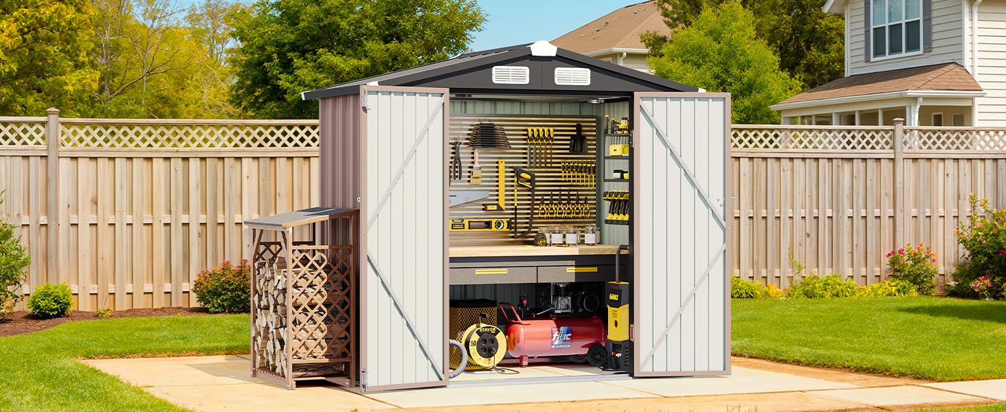 Aoxun Multi-Size & Multi-Material Outdoor Storage Shed with Included Base, Lockable Door, Sloped Roof, Heavy Duty Metal Organizer for Garden, Backyard, Patio, Lawn
