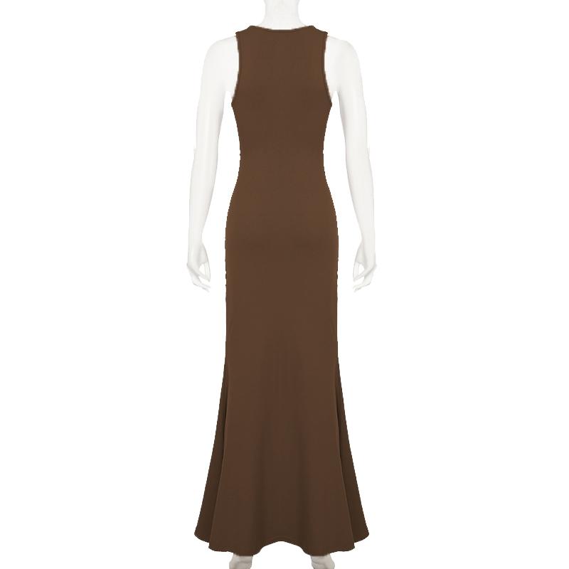 Women's Plain Twist Ruched Cut Out Tank Dress, Sexy U-Neck Sleeveless Fitted Formal Maxi Dress for Evening, Party, Club & Dating, Ladies' Clothes for All Seasons