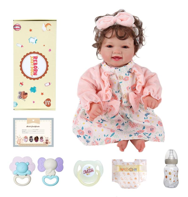 Babeside 17 Inch 8 Piece Baby Doll Set with Cloth Body and Vinyl Limbs, Cute Dolls, Gift Box and Accessories, Perfect for Christmas New Year Birthday Gifts
