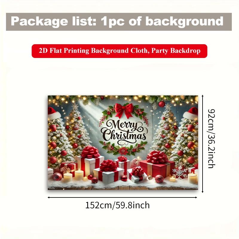 2D Flat Printing Backdrop Banner 1pc, Party Decorations Banners, Merry Christmas Theme Scene Vibrant Polyester Background Cloth for Family Party, Wedding, Birthday, Christmas, Thanksgiving, Fall, Entryway, Room Decorations, Easy to Set Up, Reusable