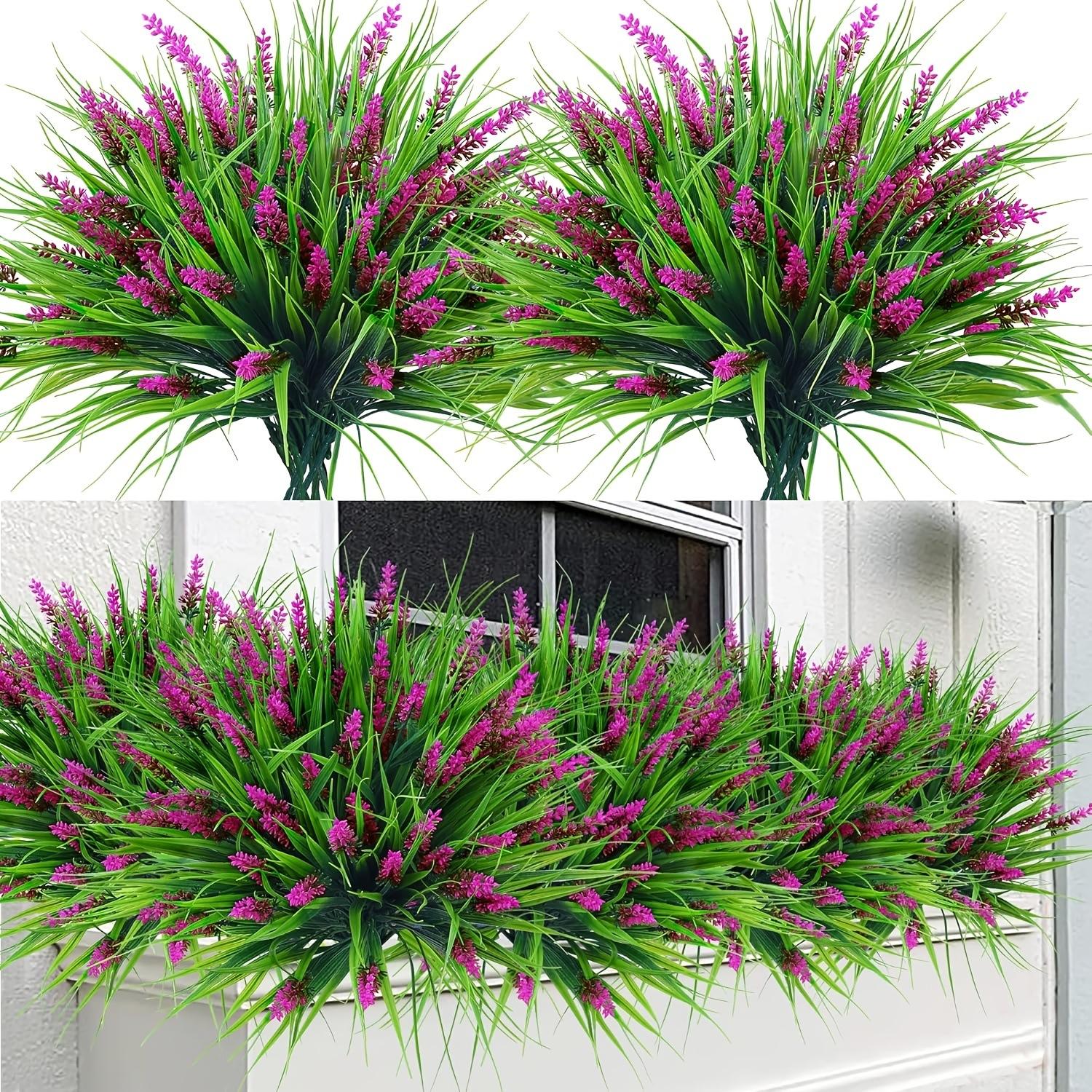 24 Bundles Artificial Lavender Flowers Outdoor UV Resistant Fake Lavender Plants, Faux Flower Decoration, Faux Plastic Greenery for Indoor Outdoor Home Porch Balcony Garden Decor