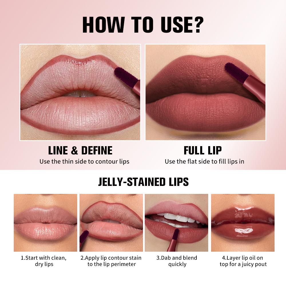 Lakerain 2-in-1 Lip Liner & Lip Stain, Waterproof High-Pigment Smudge-Proof Lip Tint, Non-Drying Formula for Precise Definition & Gradient Matte Looks, Travel-Friendly with 8 Shades for All Skin Tones