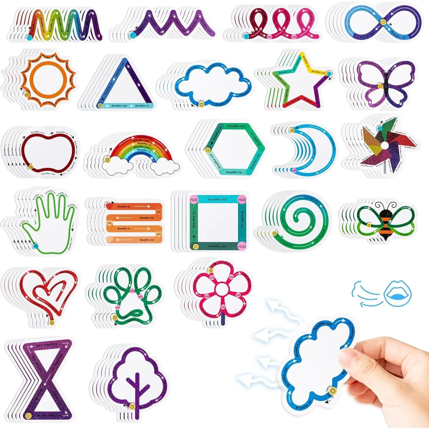 120PCS Breath Anxiety Sensory Stickers Tactile Deep Breathing Stickers for Adult Anti Stress Textured Fidget Sticker for Anxiety Sensory Sticker Different Texture for Phone