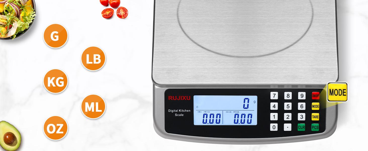 Food 88lb/40kg Large 0.05oz/1g with Price Computing 304 Stainless gram for Baking Cooking Meat Restaurant ,USB or AA Battery(Included)